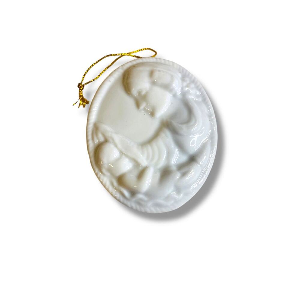 Vintage Autom White Ceramic Christmas Ornament Mary Baby Jesus 2.75"